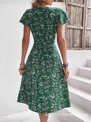 Floral Printed Square Neck Sleeveless Casual Dress