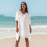 White Weave Design Patchwork Beach Cover Up