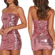 Irregular Sequin Backless Bandeau Mini Dress