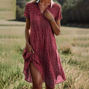 Polka Dot Short Sleeves V Neck Midi Dress