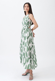 Leave Printed Sleeveless Halter Neck Maxi Dress