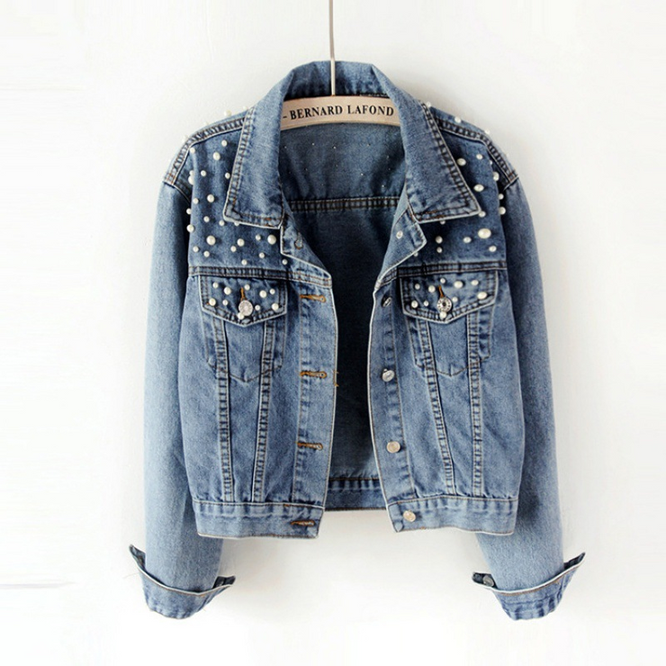 Long Sleeves Beaded Denim Jackets