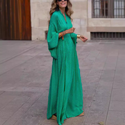 Printed Deep V Neck Long Sleeves Maxi Dress