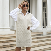 V-neck Vest Type Knitted Sweater Dress