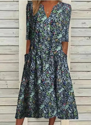 V Neck Short Sleeves Floral Casual Dress