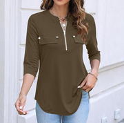 Zipper Split Neck Long Sleeve Shirt