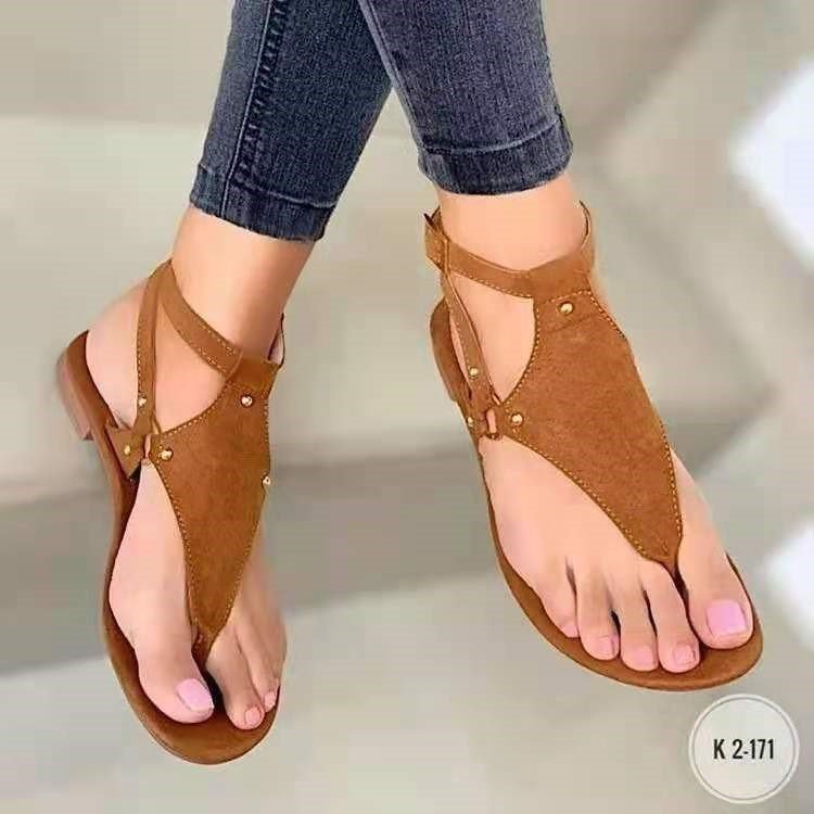 Faux Leather Buckle Strap Flat Sandals