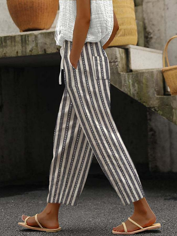 Casual Stripped Long Pocket Stitching Pants