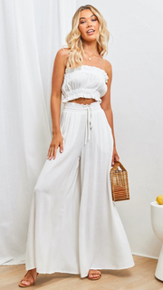 Plain Casual Wide Leg Shirred Waist Pants