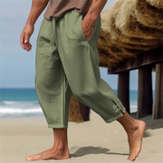 Plain Elastic Waist Calf Length Pants