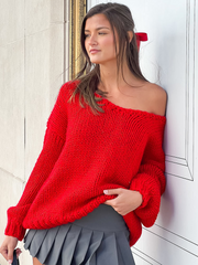 Off-Shoulder Knitted Long Sleeves Sweater