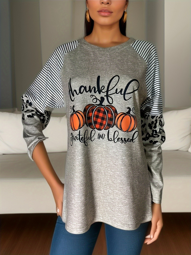 Patchwork Halloween Print Long Sleeve Sweatshirt