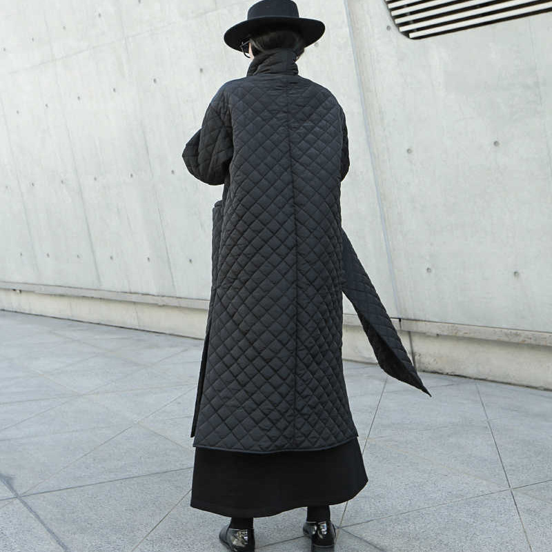 Black Split-Side High Collar Long Coat