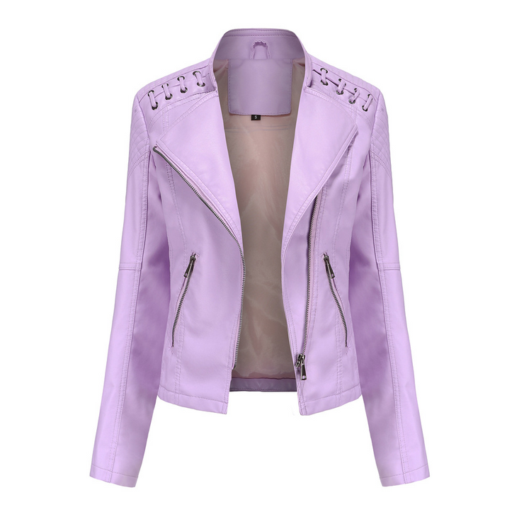 PU Long Sleeves Mock Neck Zipper Jackets