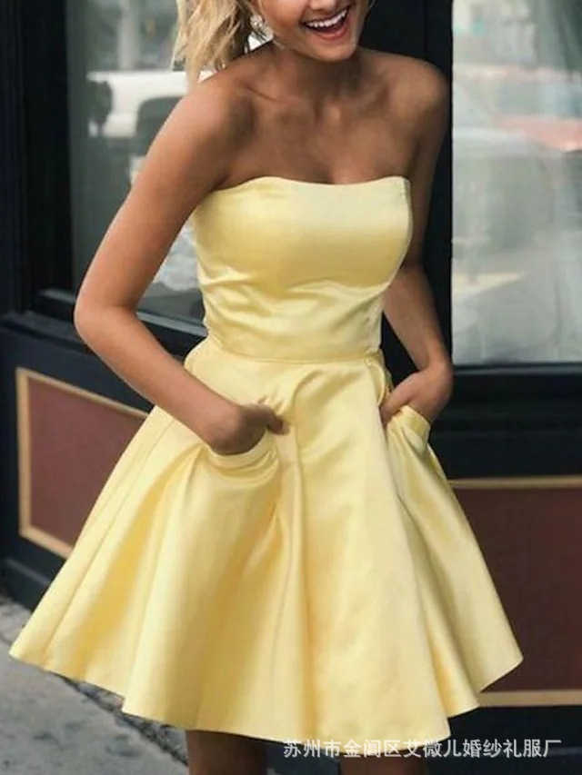 Satin Strapless Sleeveless Mini Dress