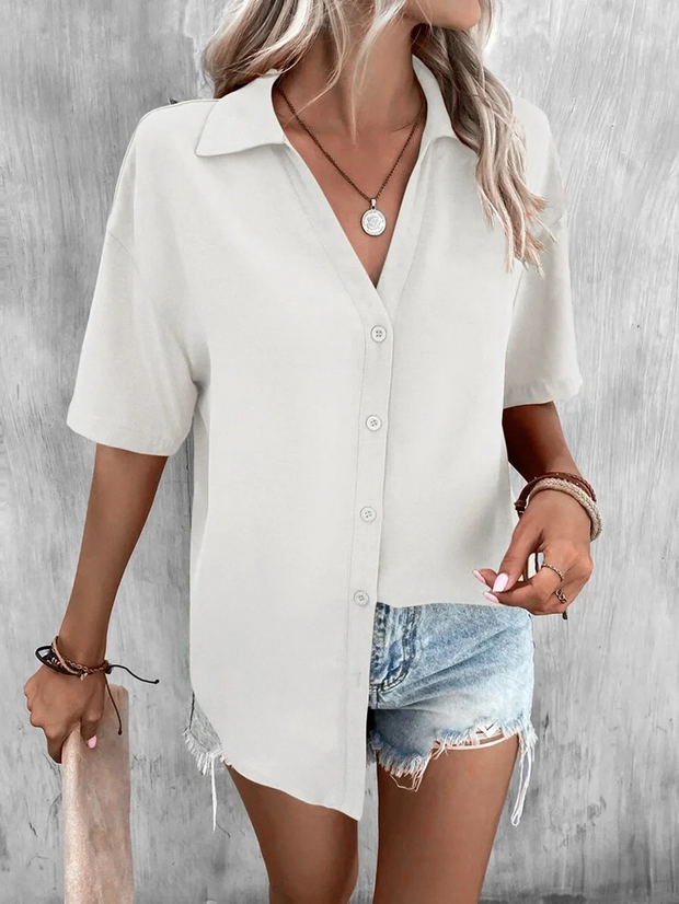 Casual Buttoned Front Loose Blouse