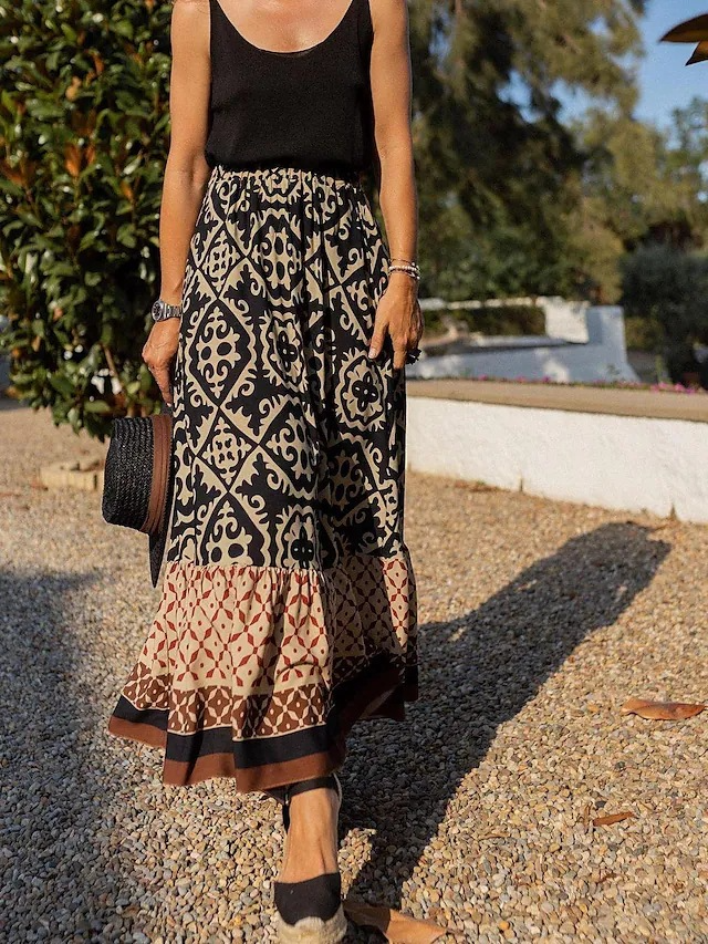 Printed Layered Midi Dress