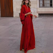 Printed Deep V Neck Long Sleeves Maxi Dress