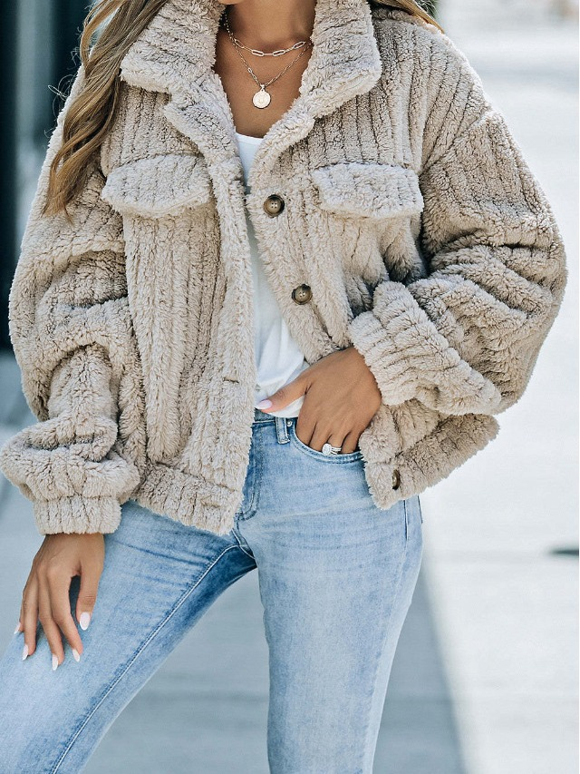 Turn-down Collar Buttoned Teddy Coat