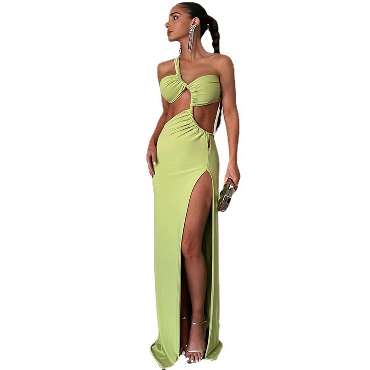 One Shoulder Cut Out Waist Sleeveless Maxi Dress