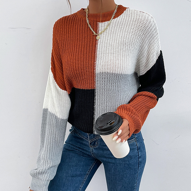 Multi Color Patchwork Long Sleeve Round Neck Sweatshirt