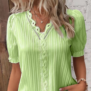 Plain V Neck Half Sleeves Loose Blouse