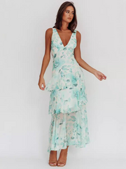 Floral Printed Strappy Back Ruffle Midi Dress