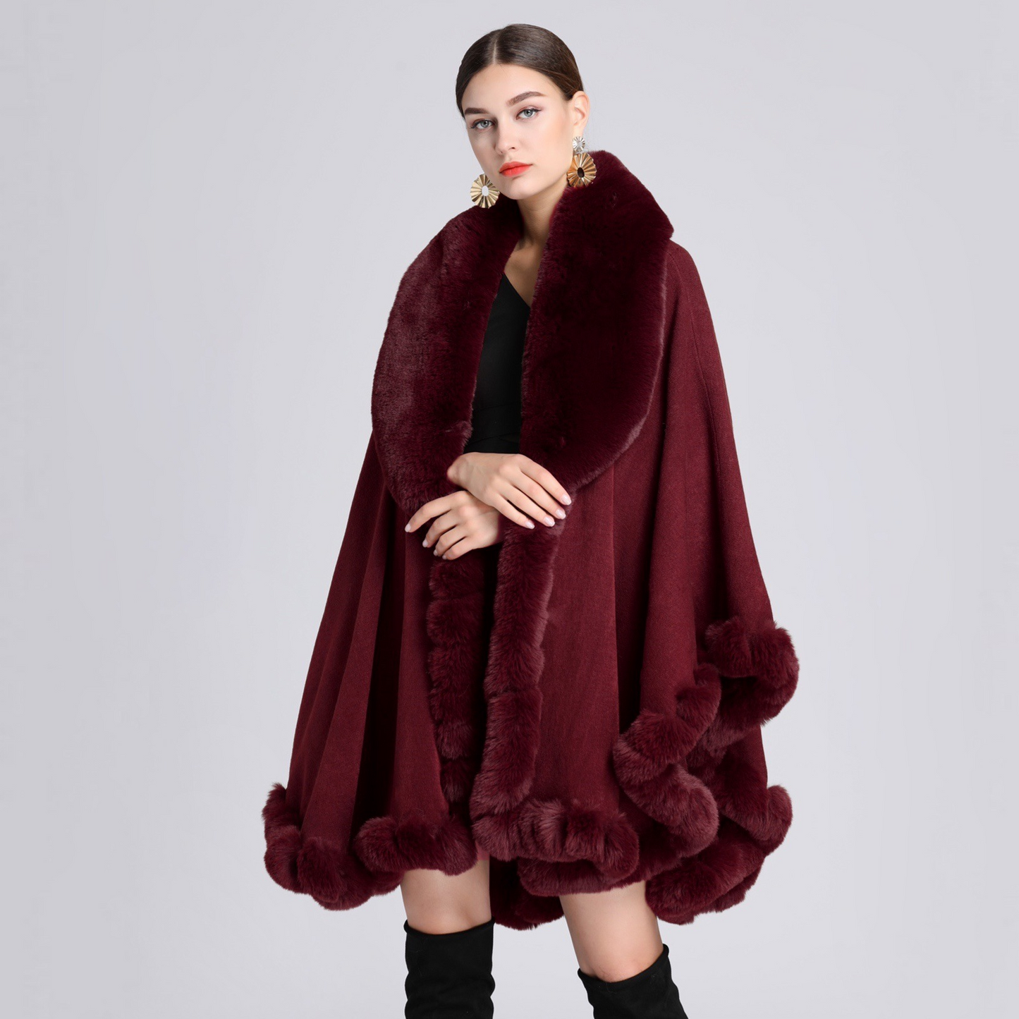 Cloak Cape Faux Fur Bride Wraps Poncho Coat