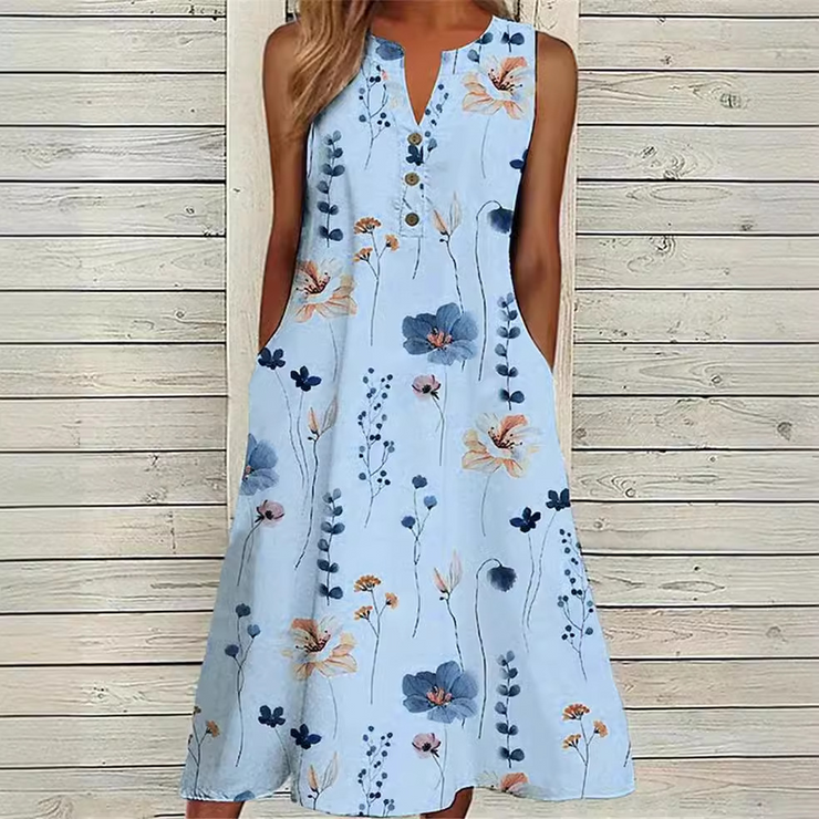 Floral Printed Sleeveless Midi Casual Dress