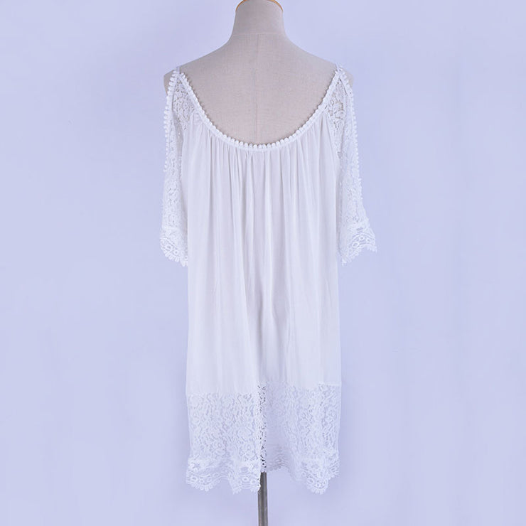 White Lace Cold Shoulder Beach Cover Up