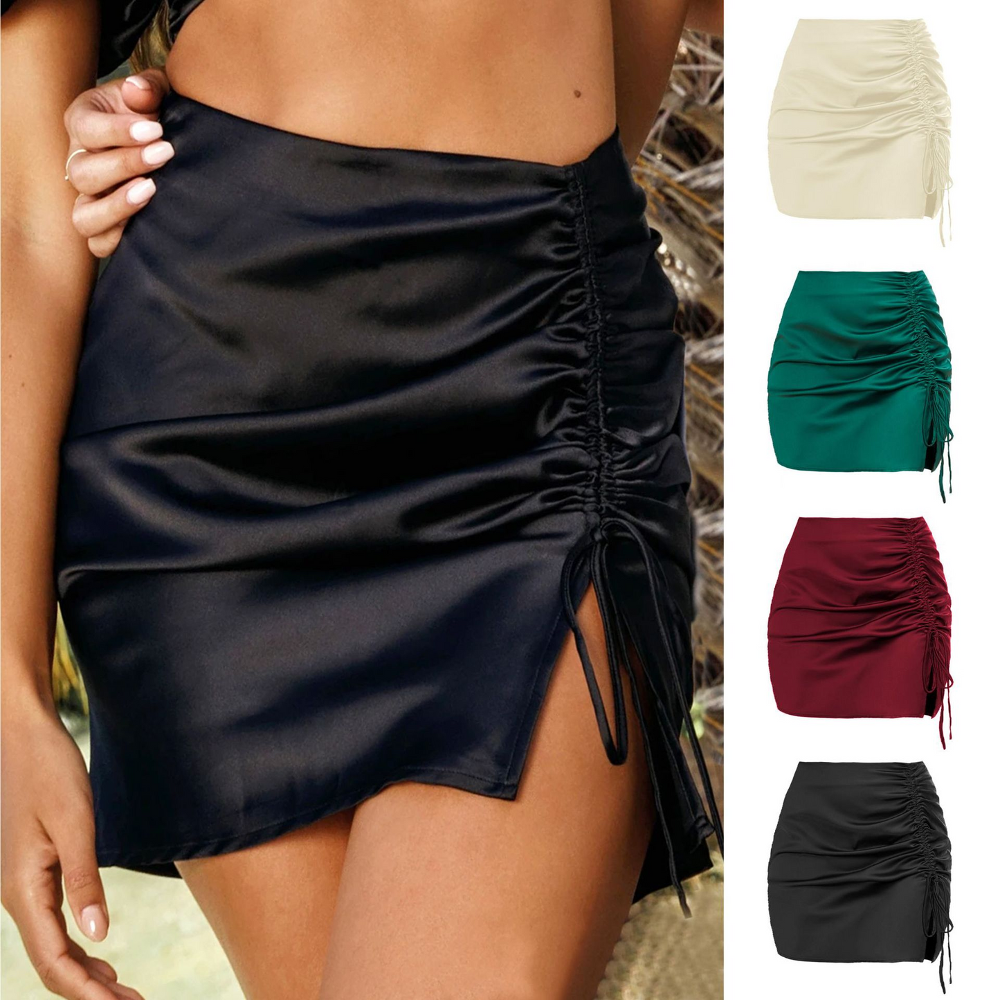 Ruched Waist A-Line Drawstring Mini Skirt