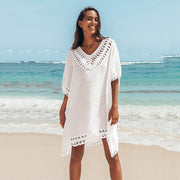 White Weave Design Patchwork Beach Cover Up