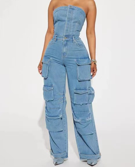 Strapless Sleeveless Denim Jumpsuit