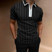 Lapel Collared Striped Short Sleeves T-Shirt