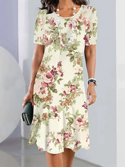 Floral Printed Crew Neck Half Sleeves Midi Dress