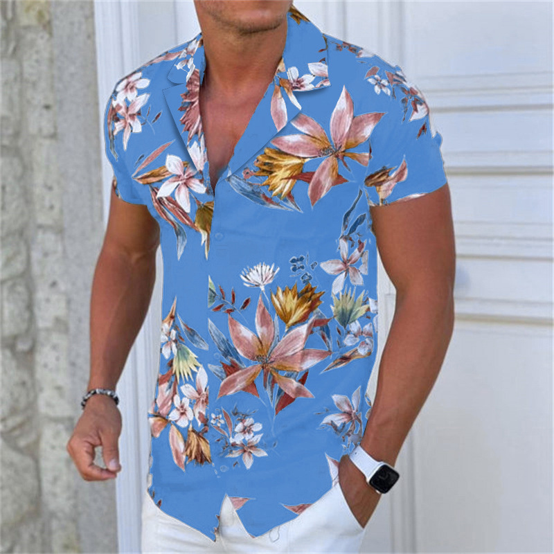 Floral Printed Button Down Short Sleeves Shirt