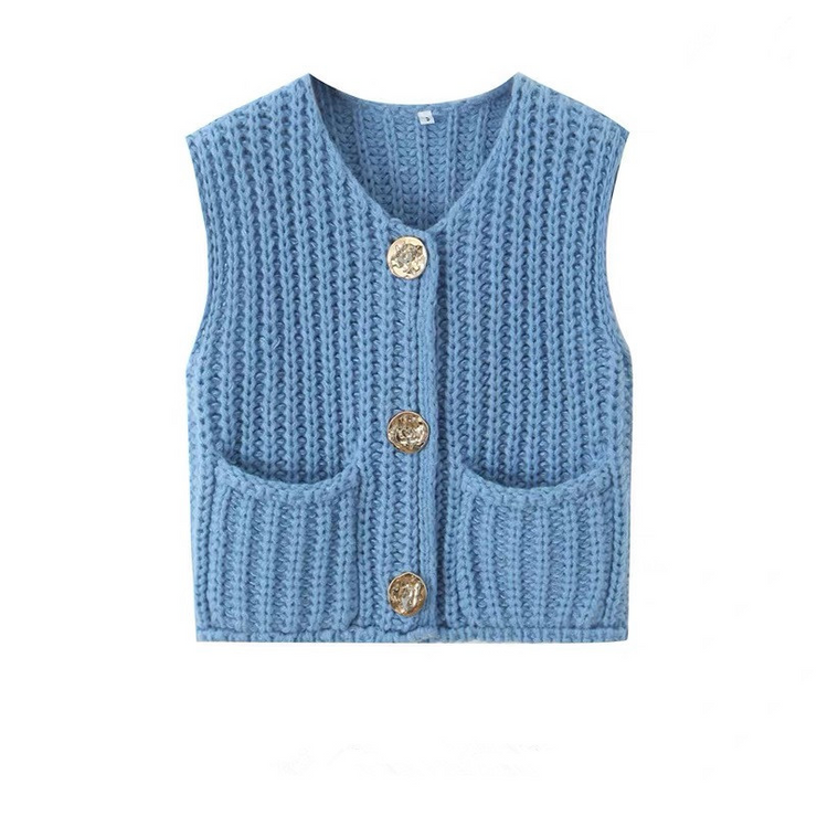 Solid Knit Button Up Vest