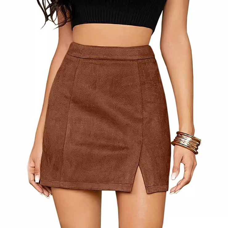 Side Slit Faux Suede Mini Skirt