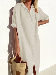 Casual Button Down Half Sleeves Shirt Dress