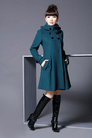 High Collar Long Sleeves Hooded Coat