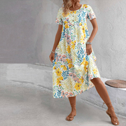 Yellow Floral Printed A-Line Casual Dress