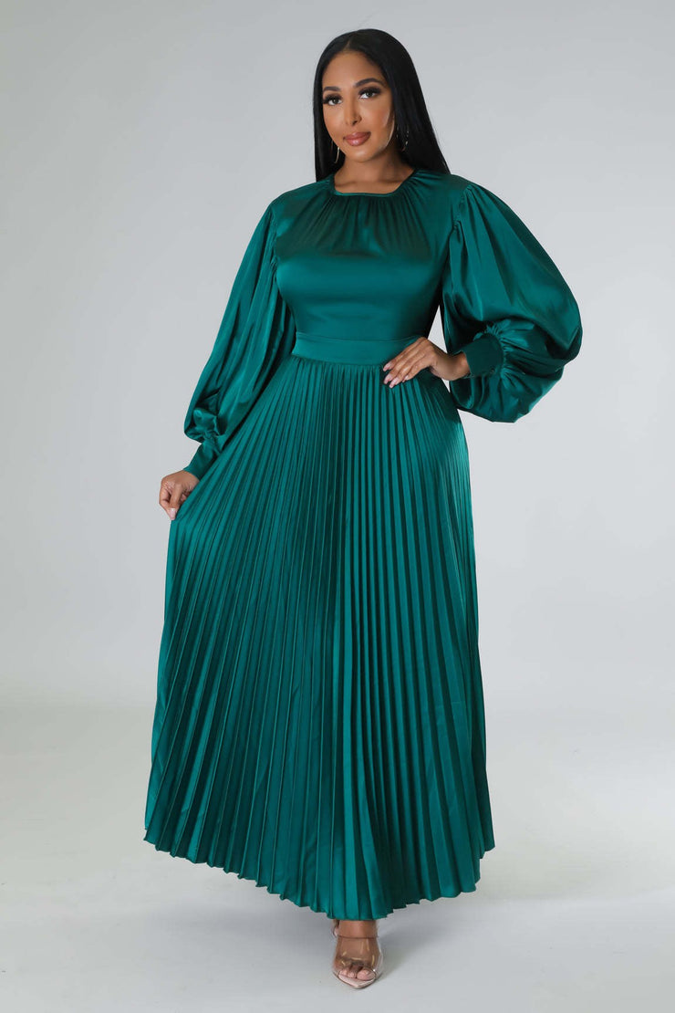 Pleated Round Neck Ankle-Length Pullover Winter Maxi Dress