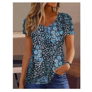 Loose V Neck Short Sleeves Floral Top