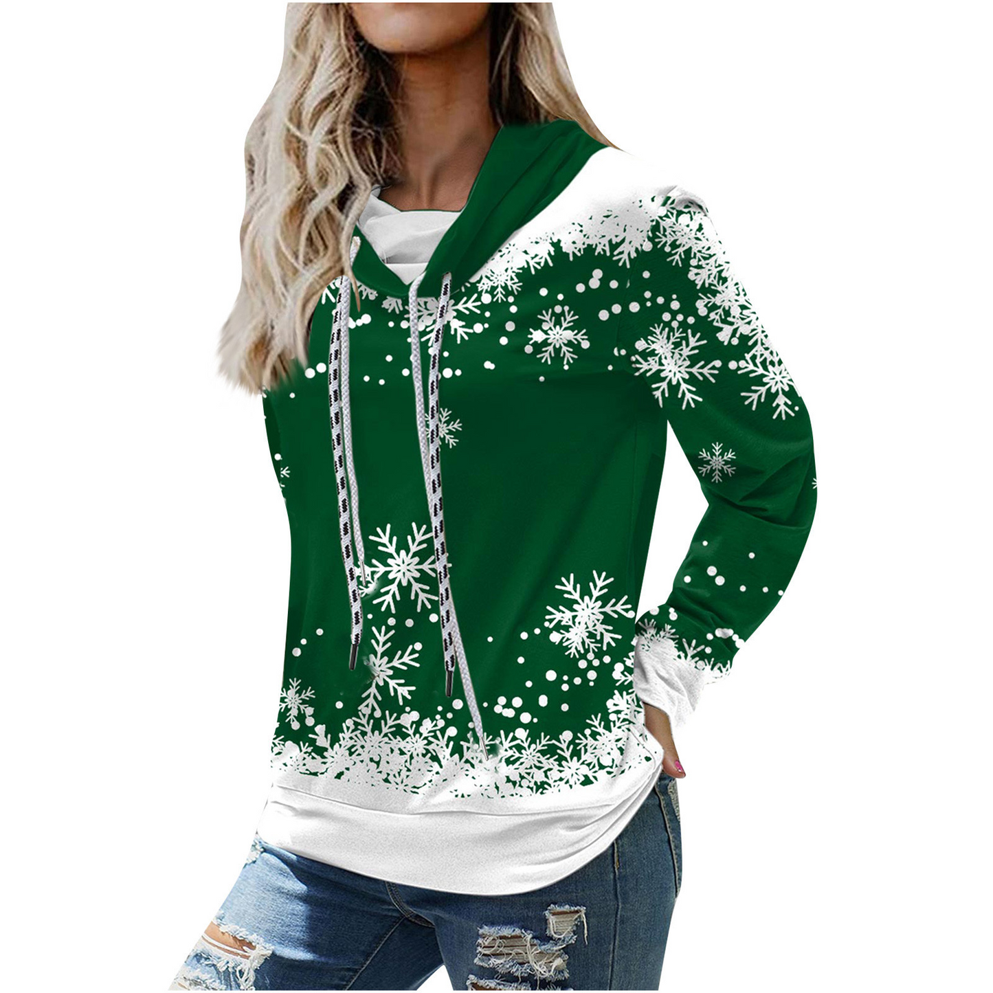 Long Sleeve Christmas Snowflake Print Sweatshirt