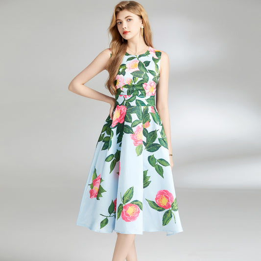 Minty Floral Printed Tie-Strap Midi Dress