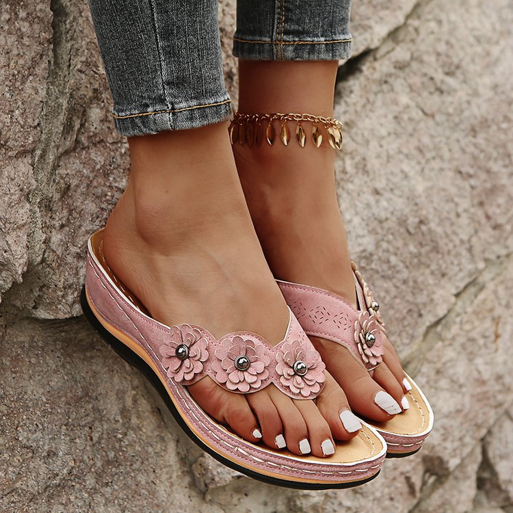 Vintage Casual Floral Wedge Flip Flops