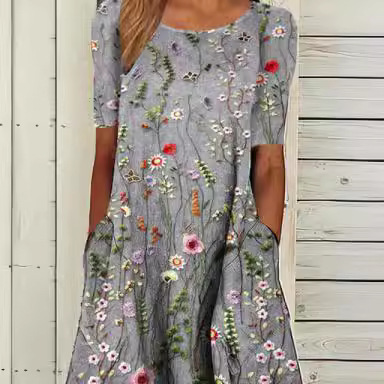 Light Gray Floral Printed Casual Dress