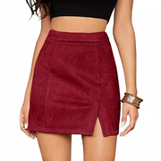 Side Slit Faux Suede Mini Skirt