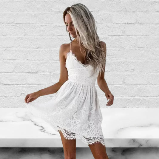 V-Neck Lace Up Backless Slip Boho Dress