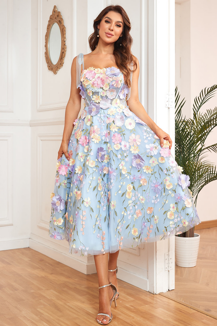 A-Line Spaghetti Strap Sleeveless Applique Prom Dress